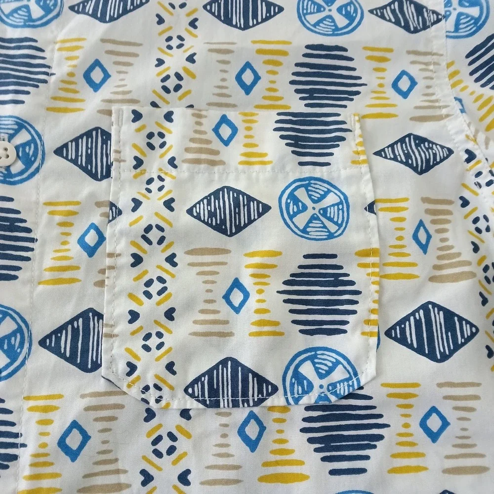 The North Face Mens Large White Blue Yellow Geometric Tribal Cotton Button Shirt